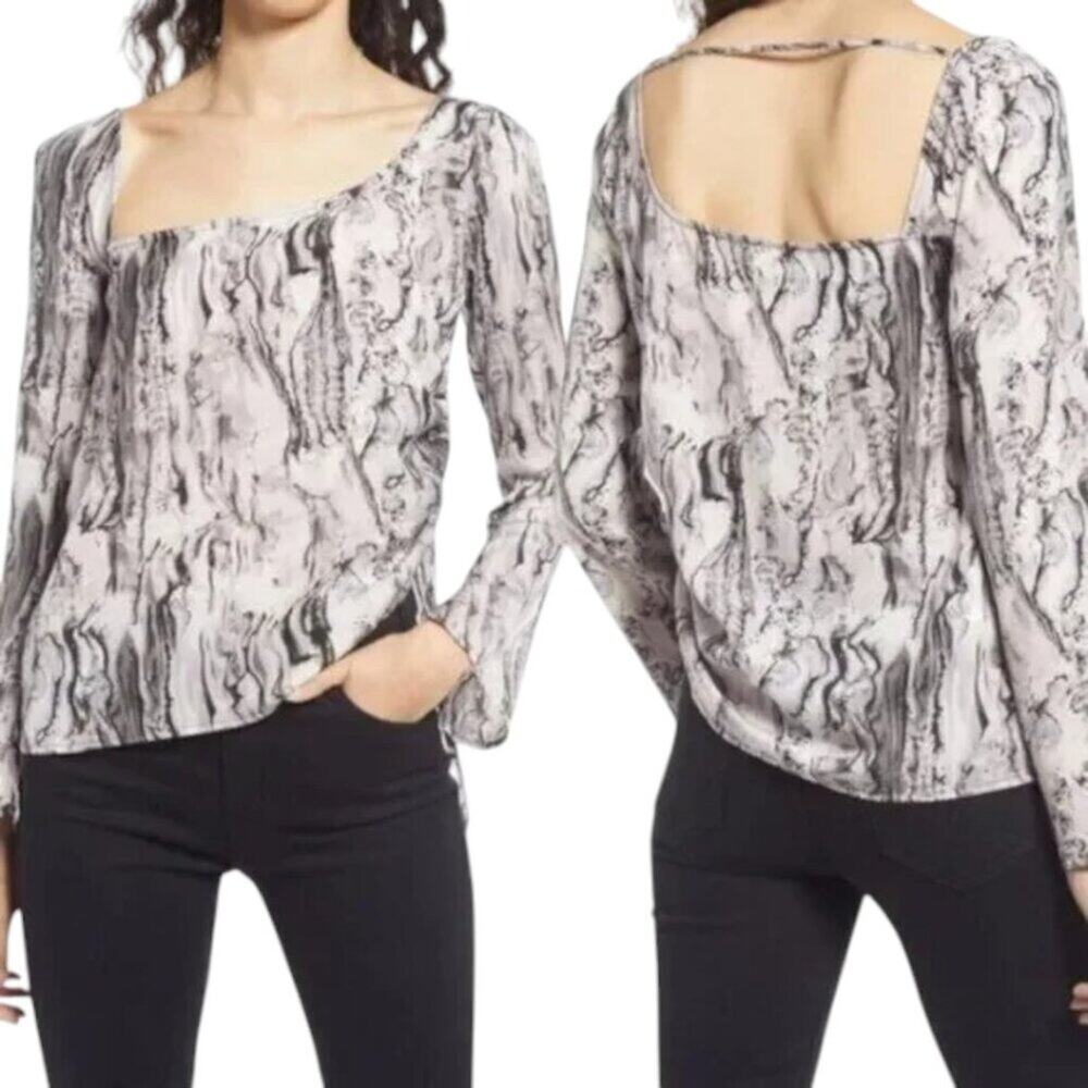 Open Edit Marbleized Asymmetrical Blouse Gray Purple Marble Size XS NWOT $49